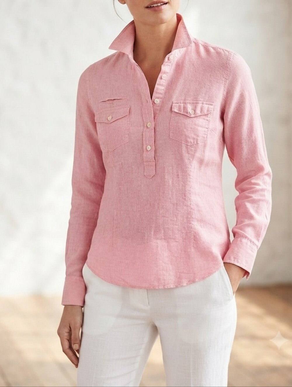 Andrew & Co Pink Striped Button-Up Shirt